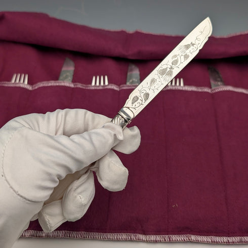 英国アンティーク 白蝶貝ハンドル ティーカトラリー 4ペア John Harrison