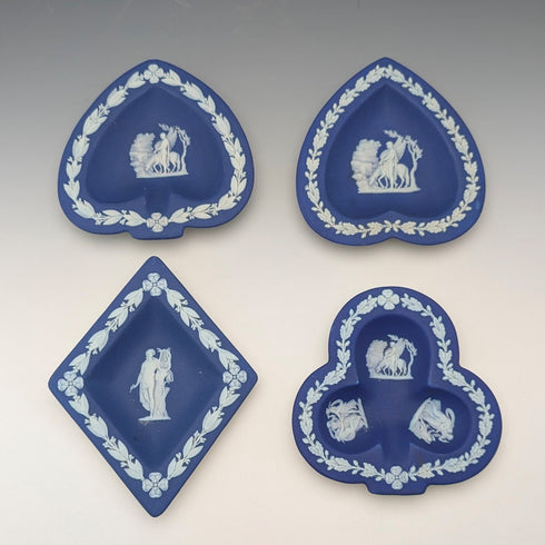 Vintage British Wedgwood Jasperware Playing Card-Shaped Small Plates, Set of 4, Royal Blue