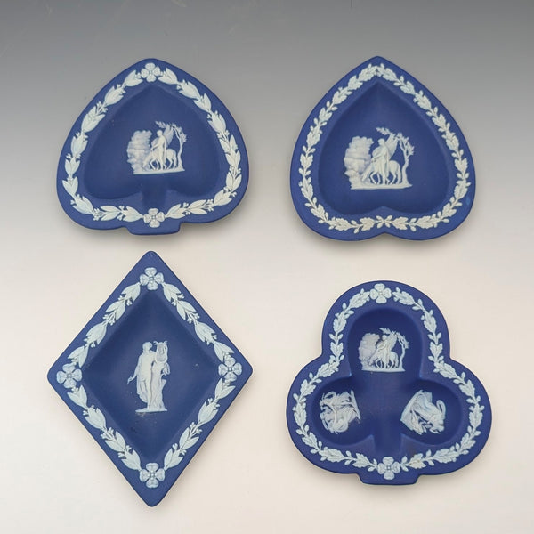 Vintage British Wedgwood Jasperware Playing Card-Shaped Small Plates, Set of 4, Royal Blue