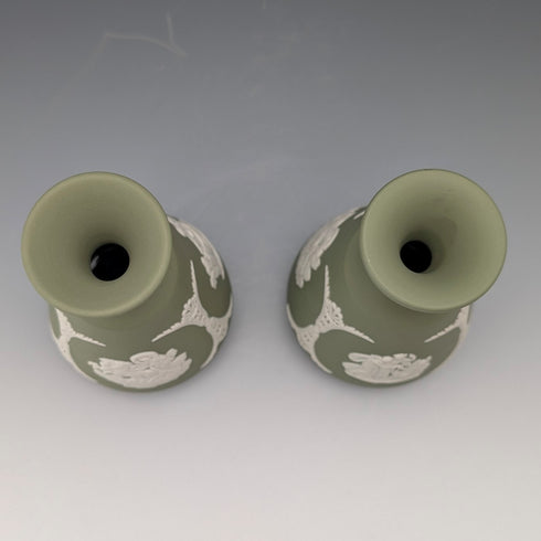 A pair of vintage Wedgwood green jasperware vases.