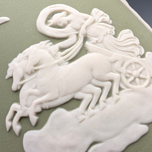 A pair of vintage Wedgwood green jasperware vases.