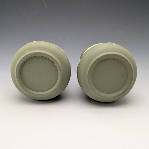 A pair of vintage Wedgwood green jasperware vases.