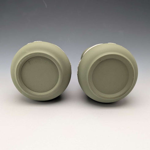 A pair of vintage Wedgwood green jasperware vases.