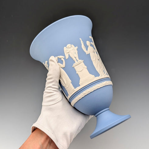 Vintage British Wedgwood Jasperware Vase, Pale Blue