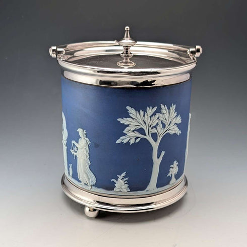 Antique British Wedgwood Biscuit Barrel Jasperware Royal Blue