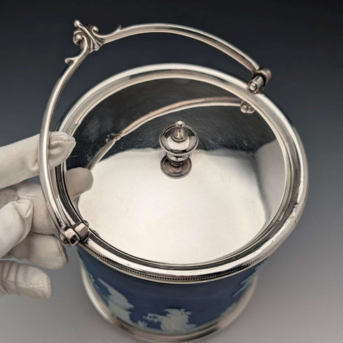 Antique British Wedgwood Biscuit Barrel Jasperware Royal Blue