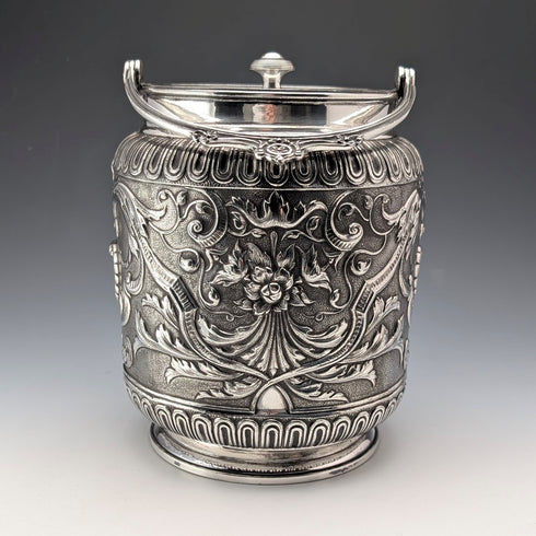 1892年 英国アンティーク シルバープレート製 ビスケットバレル James Dixon&Sons