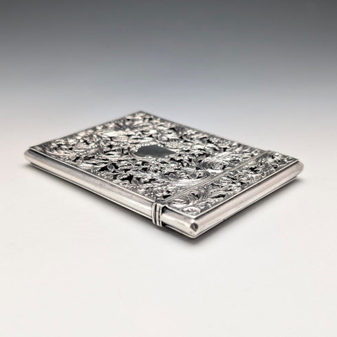 1837年 英国アンティーク 純銀製 透かしフローラル装飾 カードケース 80g Nathaniel Mills