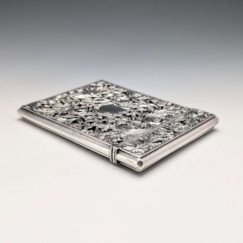 1837 British Antique Sterling Silver Openwork Floral Decor Card Case, 80g, Nathaniel Mills