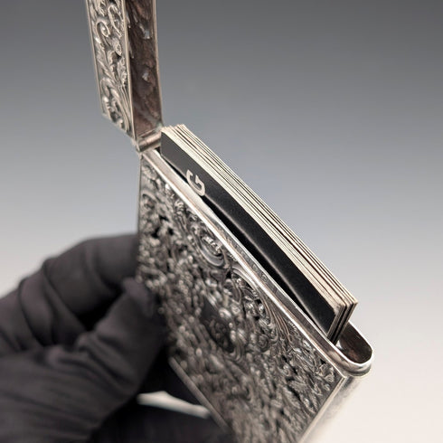 1837年 英国アンティーク 純銀製 透かしフローラル装飾 カードケース 80g Nathaniel Mills