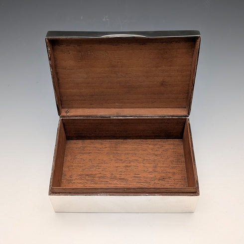 1913 British Antique Sterling Silver Cigarette Box with Wooden Interior, Walker & Hall