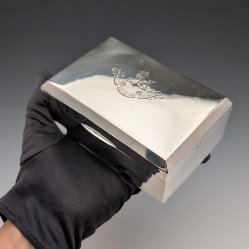 1913 British Antique Sterling Silver Cigarette Box with Wooden Interior, Walker & Hall