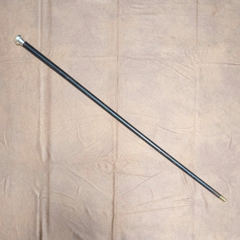 1916 British Antique Black Shaft Sterling Silver Rondelle Handle Cane 87cm