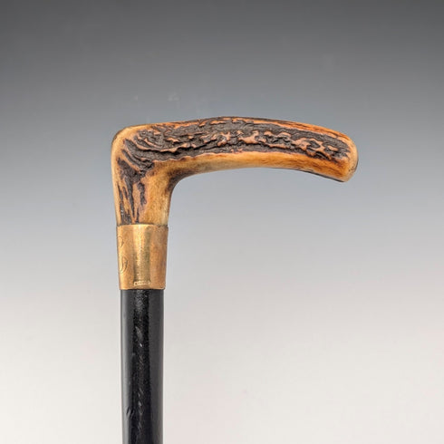 Vintage Black Shaft Antler L-Handle Walking Stick, 72cm, ASHBEY