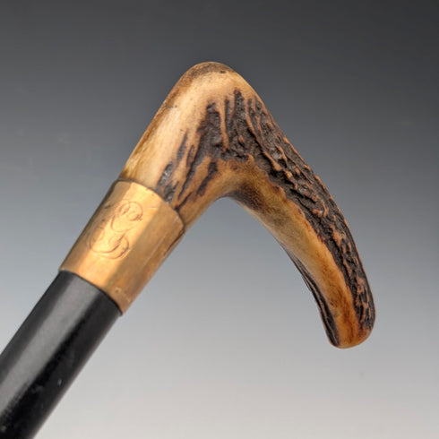 Vintage Black Shaft Antler L-Handle Walking Stick, 72cm, ASHBEY