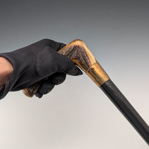 Vintage Black Shaft Antler L-Handle Walking Stick, 72cm, ASHBEY