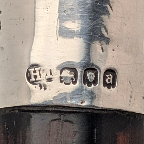 1916 British Antique Black Shaft Sterling Silver Rondelle Handle Cane 87cm