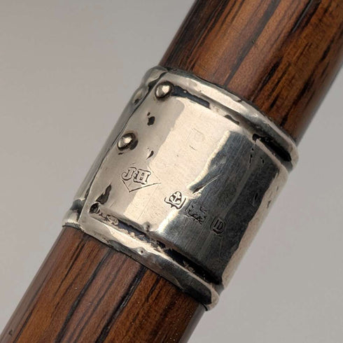 約1928年英國老式棕色杖身彎柄純銀裝飾手杖,長85厘米