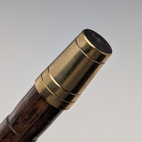 Circa 1928 British Vintage Brown Shaft, Curved Handle, Sterling Silver Ornamented Walking Stick, 85cm