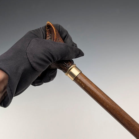 Vintage brown shaft resin fox head handle walking stick, 90cm