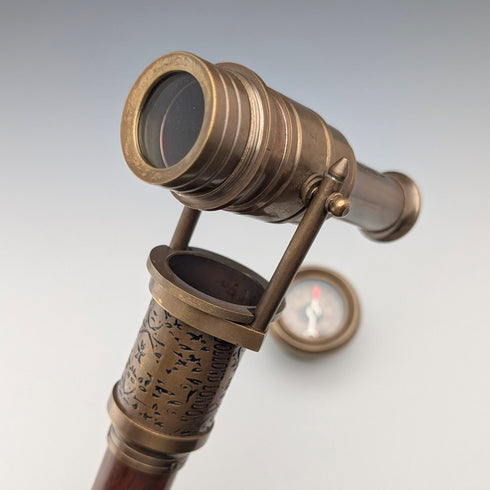 Vintage British Telescope & Compass Handle Split Shaft Walking Stick, 97cm, Dollond London