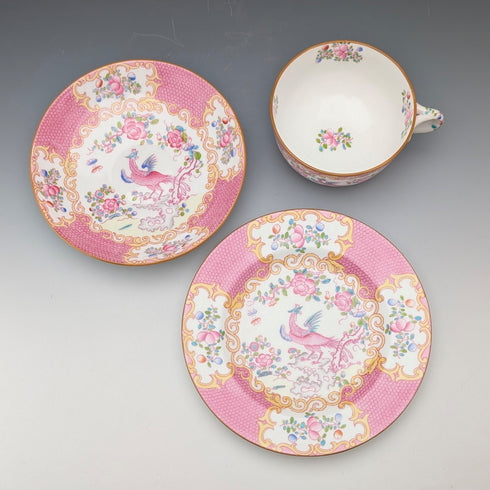 1920年代 英国ミントン ティーカップトリオ ピンクコカトリス マイヤー・エンポーリアム特注品①