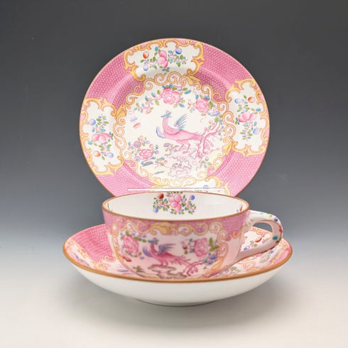 1920年代 英国ミントン ティーカップトリオ ピンクコカトリス マイヤー・エンポーリアム特注品①