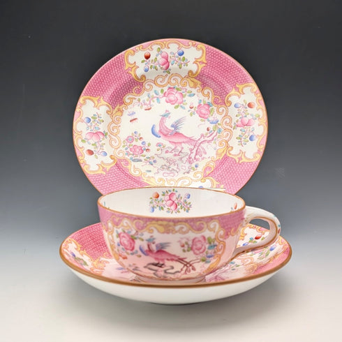 1920s British Minton Teacup Trio Pink Cockatrice, Custom Order for Meyer Emporium ②