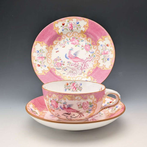1920年代 英国ミントン ティーカップトリオ ピンクコカトリス マイヤー・エンポーリアム特注品②