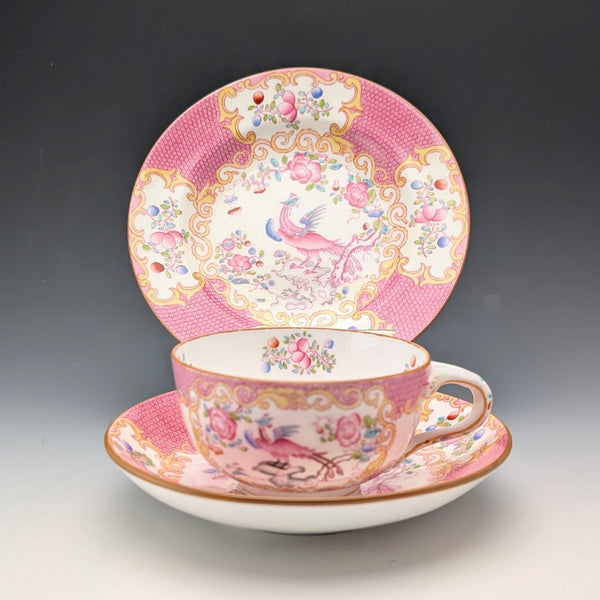 1920s British Minton Teacup Trio Pink Cockatrice, Custom Order for Meyer Emporium ②
