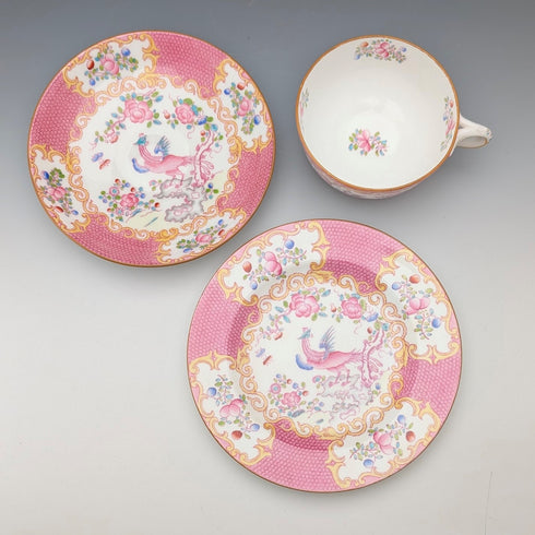 1920s British Minton Teacup Trio Pink Cockatrice, Custom Order for Meyer Emporium ②