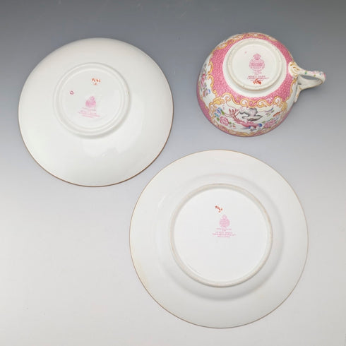 1920s British Minton Teacup Trio Pink Cockatrice, Custom Order for Meyer Emporium ②