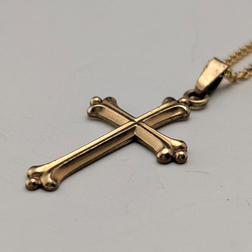 ヴィンテージ ロールドゴールド クロス型ペンダント ネックレスチェーン付