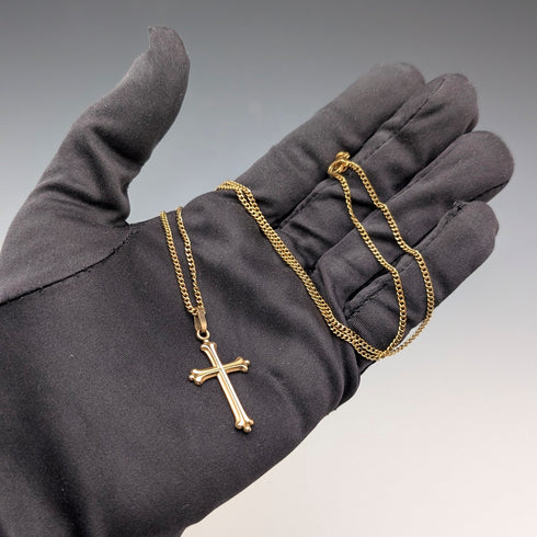 ヴィンテージ ロールドゴールド クロス型ペンダント ネックレスチェーン付