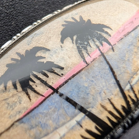 英国アンティーク 蝶の羽による南国風景 純銀台座ブローチ T.L.M