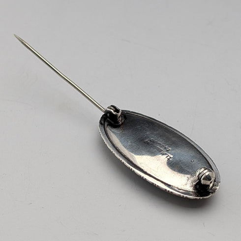 英国アンティーク 蝶の羽による南国風景 純銀台座ブローチ T.L.M