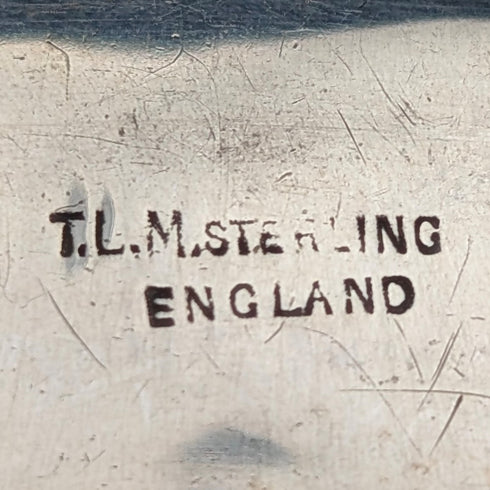 英国アンティーク 蝶の羽による南国風景 純銀台座ブローチ T.L.M