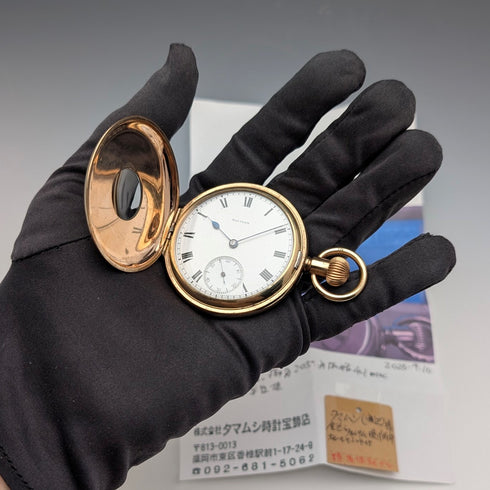 1917年頃 米国アンティーク ウォルサム 懐中時計 金張りハーフハンター 整備済
