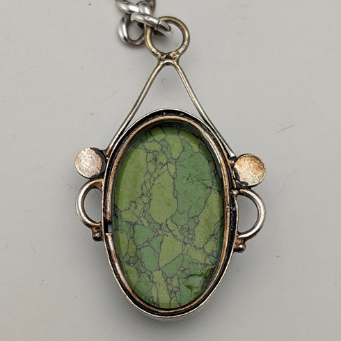 英国アンティーク 純銀製 ダブルアルバートチェーン 67g グリーンターコイズフォブ