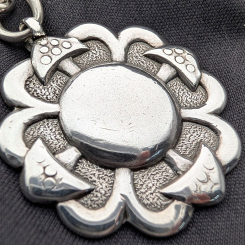 British Vintage Sterling Silver Fancy Link Double Albert Chain, 35g, Sterling Silver Medal Fob