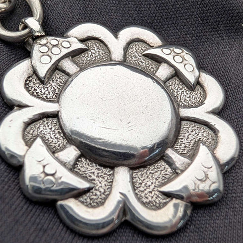 British Vintage Sterling Silver Fancy Link Double Albert Chain, 35g, Sterling Silver Medal Fob
