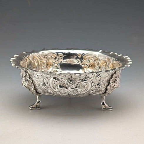 1890年英國古董純銀帶底座碗,直徑13厘米,查爾斯愛德華茲設計