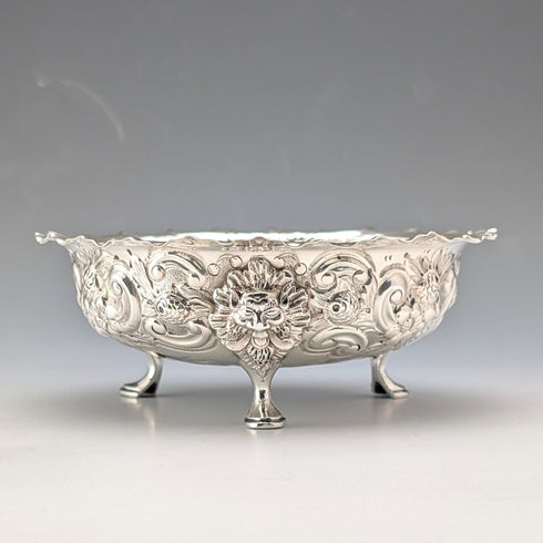 1890 British antique sterling silver pedestal bowl, 13cm diameter, by Charles Edwards