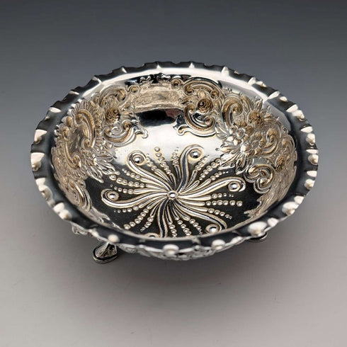 1890年英國古董純銀帶底座碗,直徑13厘米,查爾斯愛德華茲設計
