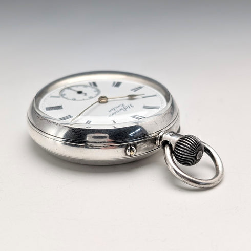 1899年 英国アンティーク J.W.Benson BANK 懐中時計 純銀オープンフェース 動作良好