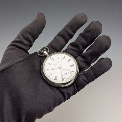 1899 British antique JW Benson BANK pocket watch, sterling silver open face, in good working order