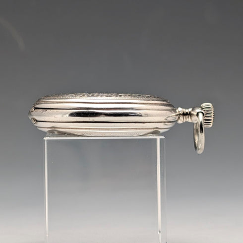 Antique Longines pocket watch, circa 1901, Art Nouveau decoration, silver-sided hunter case, in good working order.