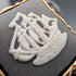 British Wedgwood cufflinks and tie clip with black jasper sailing ship square cameo and gold-colored base case