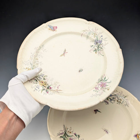 French Antique Japonism Design Hard Ceramic Dinner Plate Pair ①