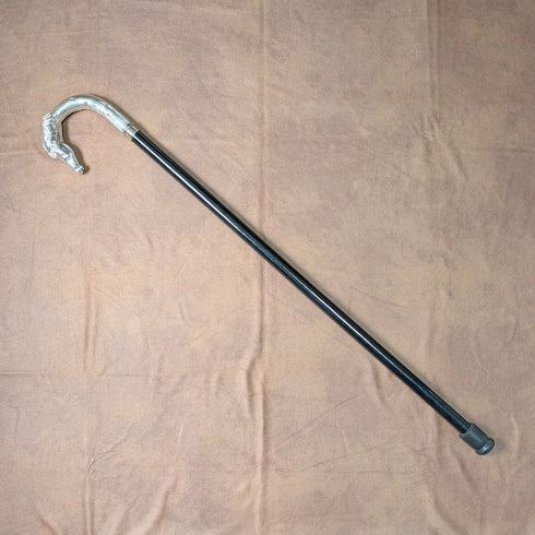 イタリアンヴィンテージ ブラックシャフト 純銀ホースヘッドハンドル ステッキ 杖 82cm